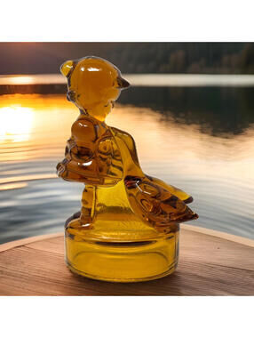 VTG Amber Glass Figurine LE Smith MCM Amberina Girl w Geese Hummel Style 5.75 in